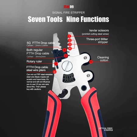 FO. ZSQ-09 Signal Fire Fiber Optic Stripper 9 in 1 Tang Pengupas Kabel Optik FO
