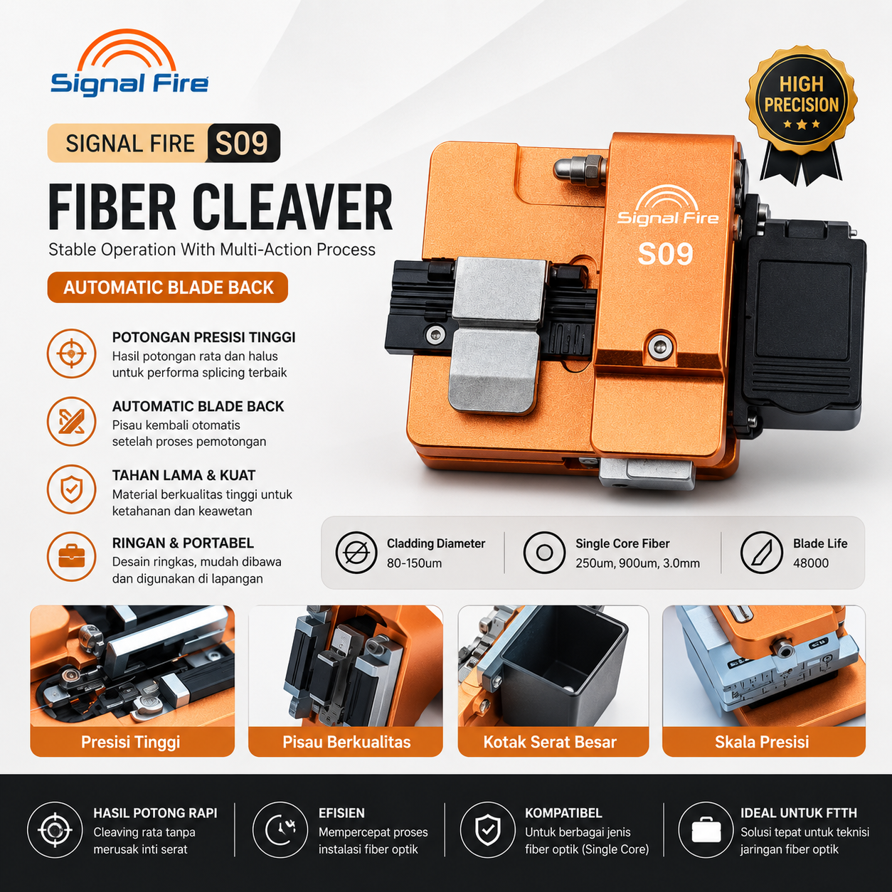 Signal Fire Fiber Cleaver S09 Cutting Fiber Knife FTTH Alat Potong Kabel Fiber Optik Pemotong