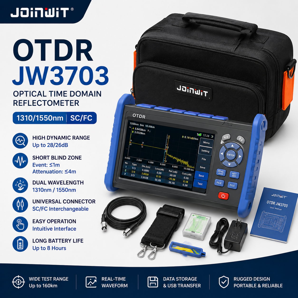 FO - Joinwit OTDR JW3703 1310/1550 SC/FC Optical Time Domain Reflectometer Cable Tester Alat Ukur Kabel Optik FO