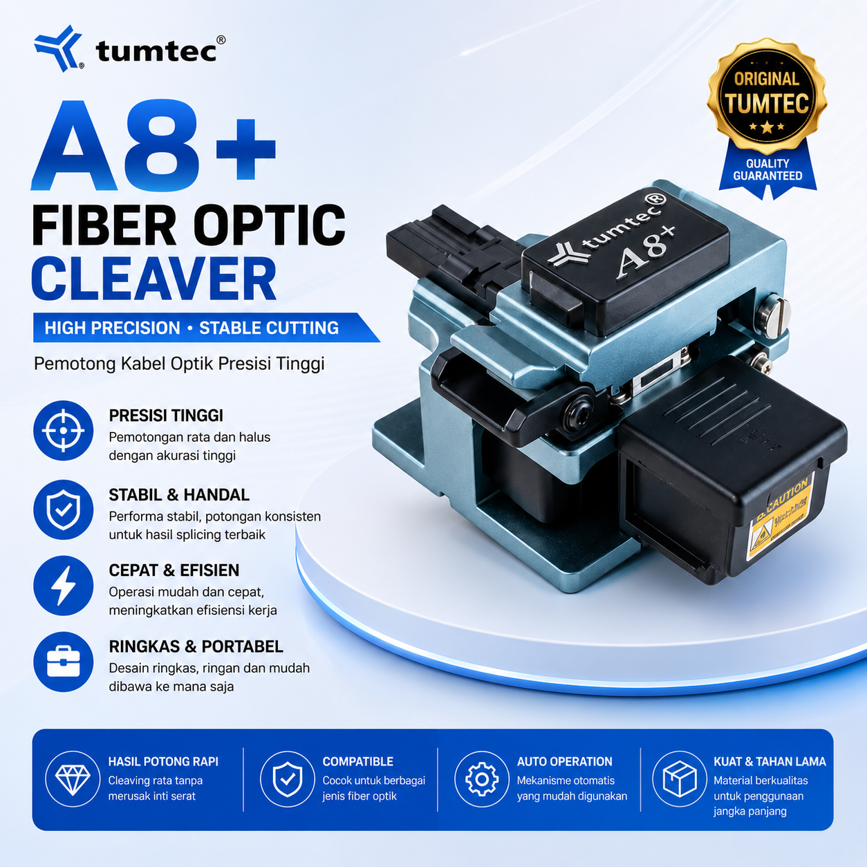 FO - TUMTEC A8+ Cleaver Fiber Optic Original High Precision Pemotong Kabel Optik