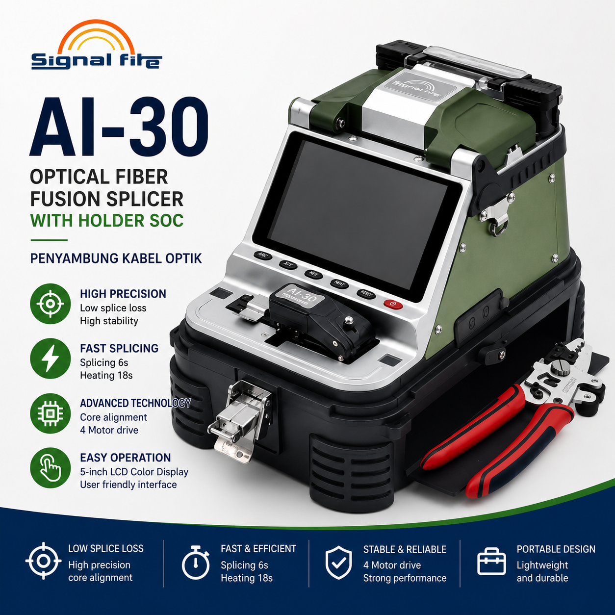 FO - Signal Fire AI-30 Optical Fiber Fusion Splicer with Holder SOC Penyambung Kabel Optik